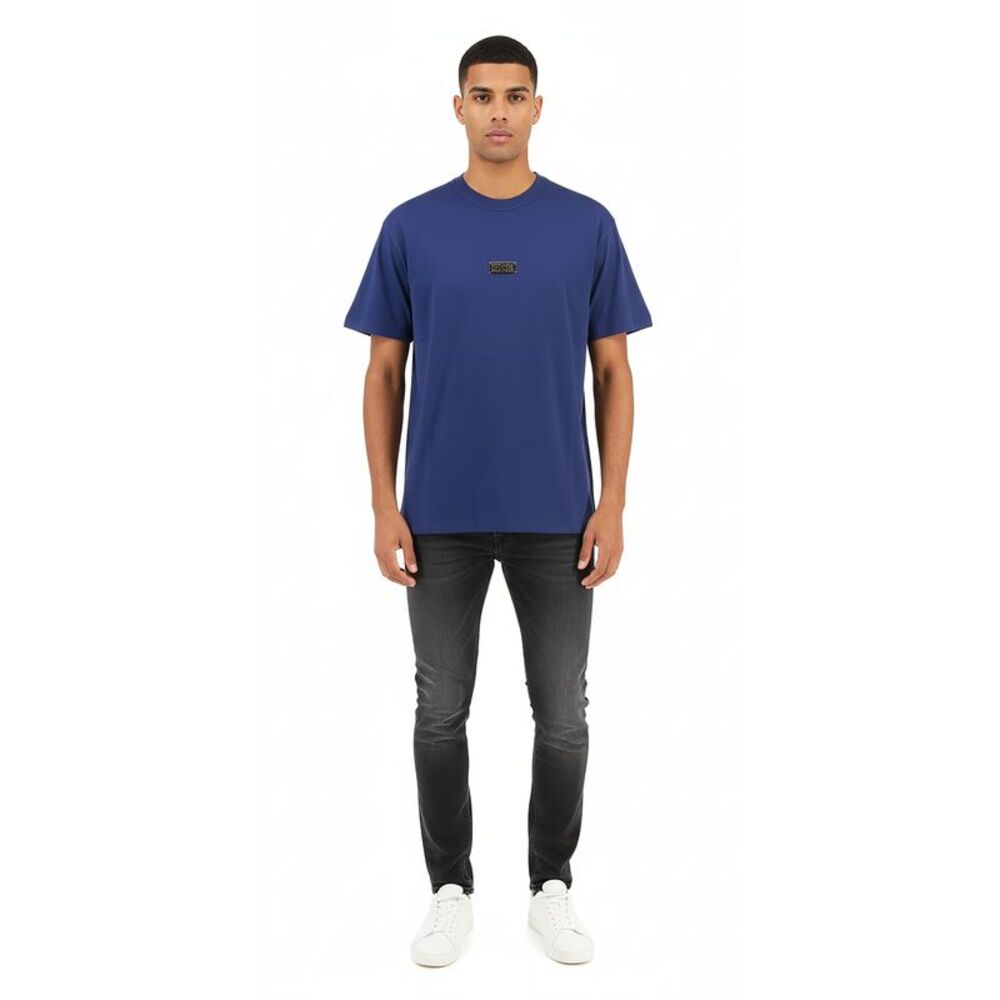 Versace Jeans Couture Steel Blue Mens Oversized Minimalist Patch Logo T-Shirt